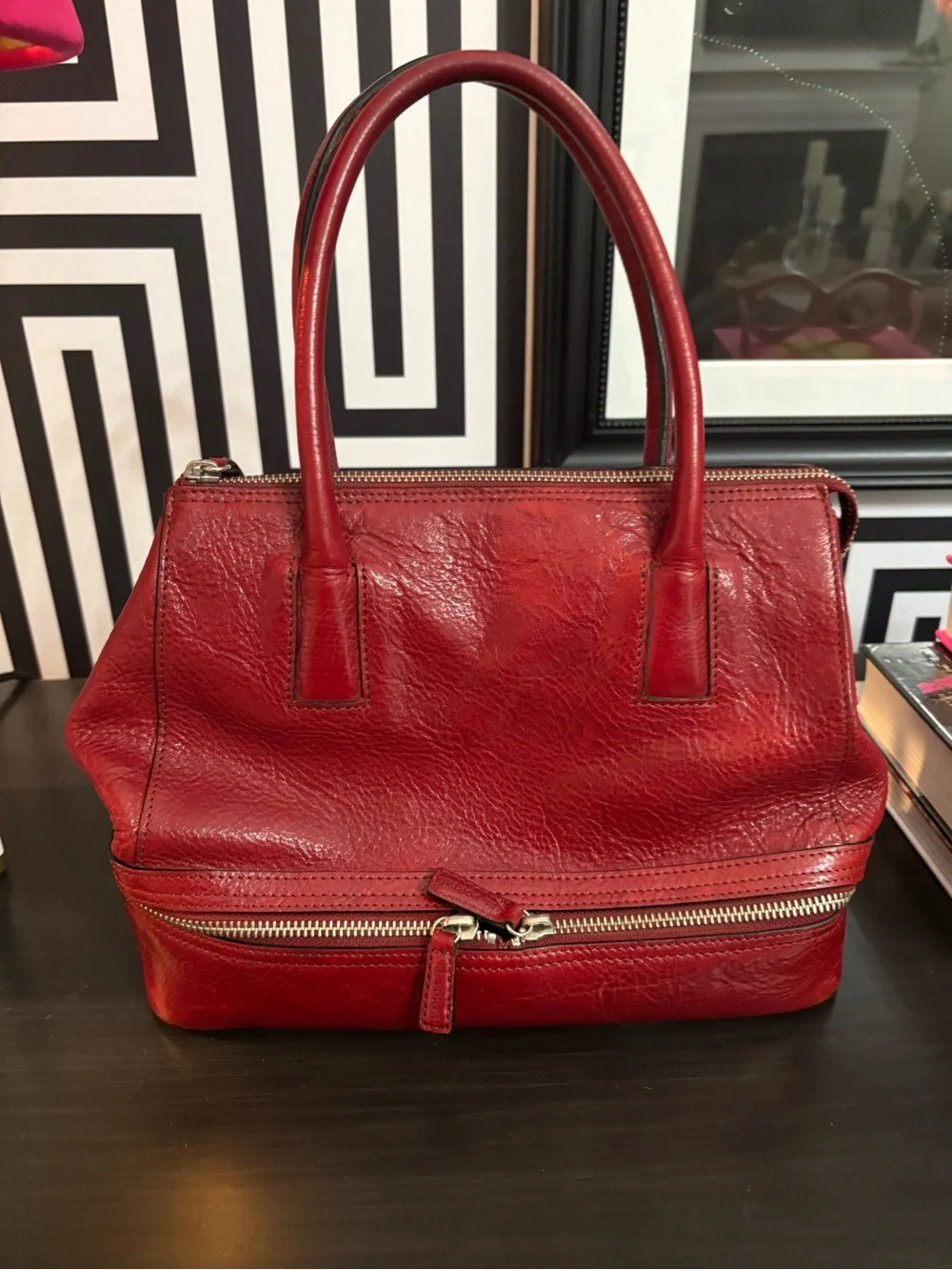 Vintage EL Portal Structured Red Leather Satchel Handbag